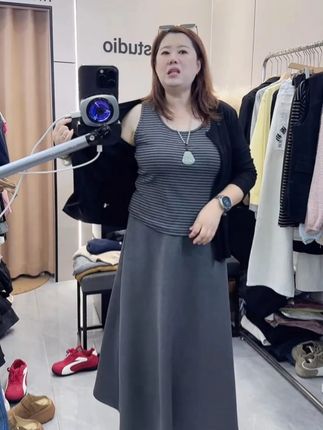 秋季新款条纹吊带长袖开衫外衣显瘦半身裙三件套#秋季新款条纹 #显瘦遮肉