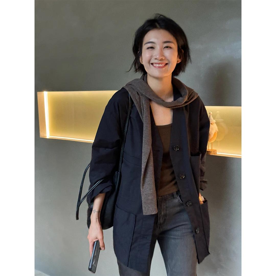 LANGQING 简约多口袋宽松中长款风衣外套#品质女装#高级女装#高级穿搭#风衣外套