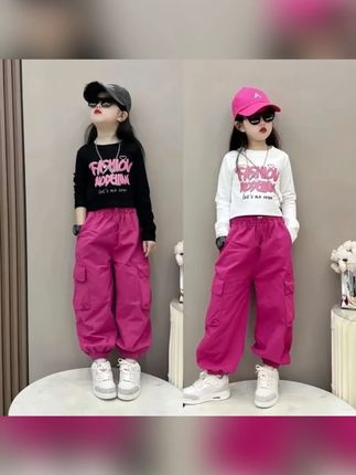 女童套装2025春秋新款网红洋气时髦中大童女孩儿童长袖工装裤潮服#女童套装 #2025新款 #网红童装 #春秋工装裤 #中大童潮服