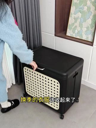 大容量翻盖塑料收纳箱,折叠设计家用超实用! #家用整理神器 #折叠整理箱 #翻盖收纳箱 #衣服收纳 #衣裤收纳神器