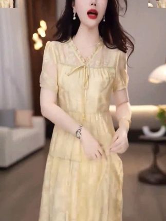 莱赛尔天丝时尚减龄礼服裙2025夏季新款修身遮肉洋气显瘦连衣裙女 #时尚百搭显瘦显高显气质# 连衣裙推荐