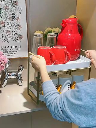杯子收纳置物架双层茶杯架茶具收纳架沥水托盘家用桌面放水杯架子#杯子收纳架 #双层置物架 #茶具收纳 #家用架子 #沥水托盘