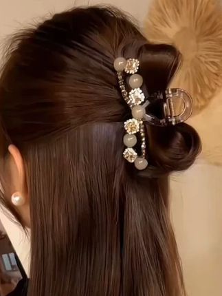 熹金韩版水钻珠珠抓夹女2025新款鲨鱼夹后脑勺少盘发发夹子 好有气质的抓夹~优雅百搭不挑人~#轻奢发饰 #气质发夹 #头饰发夹