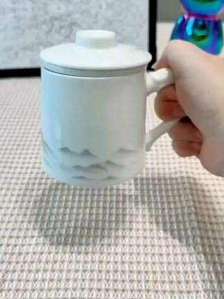 茶水分离白瓷茶杯马克杯带盖办公室会议专用陶瓷水杯礼盒定制杯#马克杯 #茶杯 #水杯 #杯子