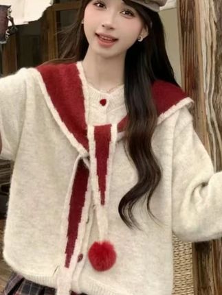 甜美撞色毛衣开衫女女2025秋冬新款慵懒风软糯宽松披肩针织上衣 #ootd穿搭 #甜系女孩 #仙女必备 #vlog时尚 #平价好物