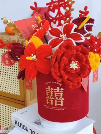 新婚之喜扭扭棒花束手工diy抱抱桶花艺材料包送朋友创意结婚礼 #喜结良缘 #抱抱桶 #永生花 #扭扭棒手工 #创意手工