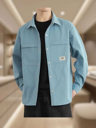 黑色长袖衬衫男士春秋季翻领潮牌百搭美式工装休闲衣服外套 #男士长袖 #衬衫 #美式 #百搭 #外套