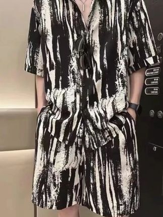 夏季新品水墨高级感痞帅休闲男装套装休闲服网红短袖短裤男款轻熟#休闲男装 #休闲服 #短袖短裤 #夏季衣服 #高级感穿搭