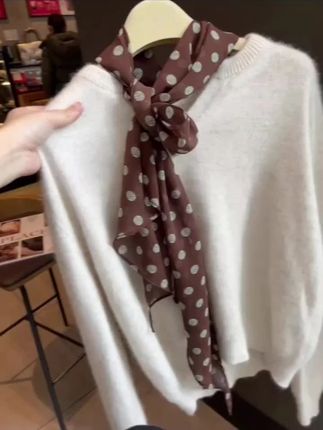 法式复古棕色波点丝巾女春秋薄款百搭小众设计千禧风长条领巾围巾#法式丝巾 #复古波点 #春秋薄款 #小众围巾 #千禧风领巾