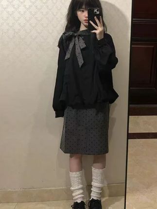 2025早秋新款小众套头上衣花苞蝴蝶结衬衫外套波点半裙套装#ootd穿搭 #今天穿什么 #时髦精 #通勤搭配 #大码搭配