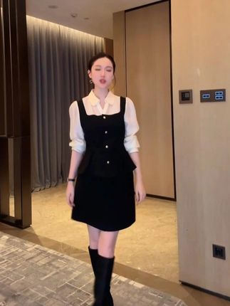 DALI PLUS“粉黑马甲衬衫”假两件醋酸天丝排扣长袖衬衫 #衬衫的多种穿法 #衬衫女 #长袖衬衫 #公主穿搭日记 #太美了