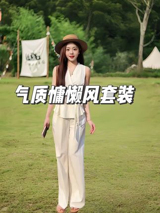 #慵懒风穿搭 #v领无袖上衣 #阔腿裤套装 #显瘦穿搭 #气质套装