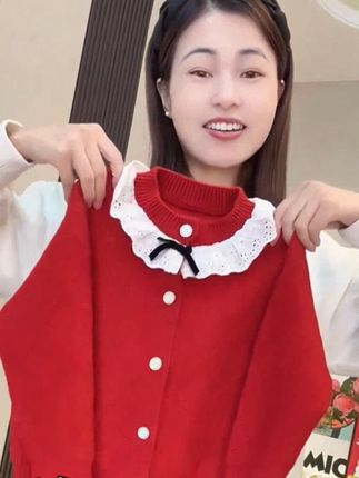 卡丘鹿~女童针织开衫毛衣2025新款秋装宝宝小香风针织上衣外 #针织毛衣针织开衫# 红色毛衣