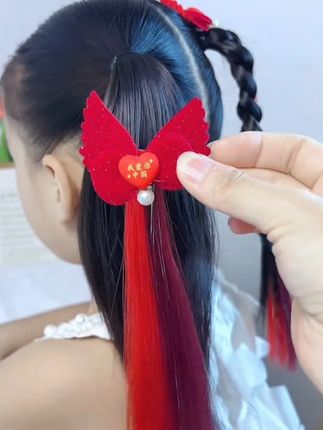 儿童国庆假发头饰女童红色喜庆编发发夹不伤发女孩宝宝表演发卡 #儿童编发 #生女儿就是用来打扮的 #头饰发饰 #国庆 #简单好看发型