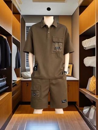 夏季男士翻领两件套#品质男装 #短袖套装 #男士休闲套装 #短袖t恤 #冰丝短袖套装
