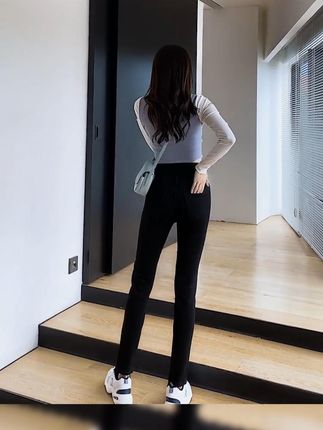 秋冬必备!高腰加绒铅笔裤,显瘦修身超美! #女生冬季裤 #冬季女裤 #秋冬女牛仔裤 #冬季小脚裤 #加绒小脚裤