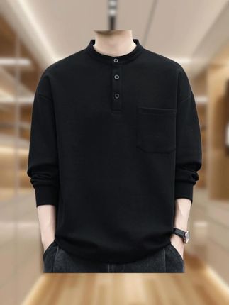 男士新款体恤长袖圆领宽松上衣春秋季新款纯色韩版休闲T恤男 #男士长袖 #圆领长袖 #宽松上衣 #休闲长袖 #男装