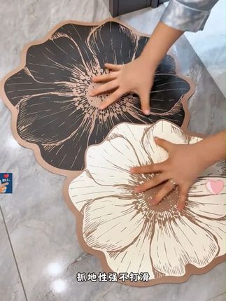 蔷薇双花简约轻奢浴室入户门卫生间地垫家用防滑易打理吸水皮革垫