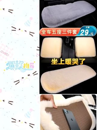 冬季汽车毛绒坐垫三件套,仅售29.9元!