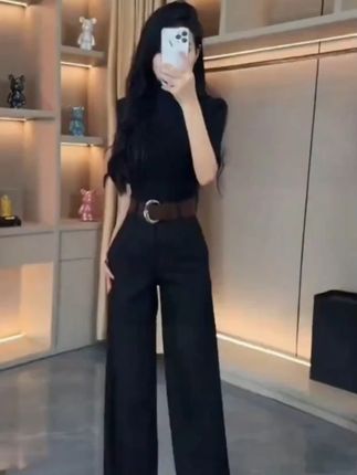 早秋新款高腰显瘦休闲百搭阔腿垂感西装裤(带腰带)#显高显瘦显腿长 #气质穿搭 #百搭神裤 #简约穿搭 #时尚