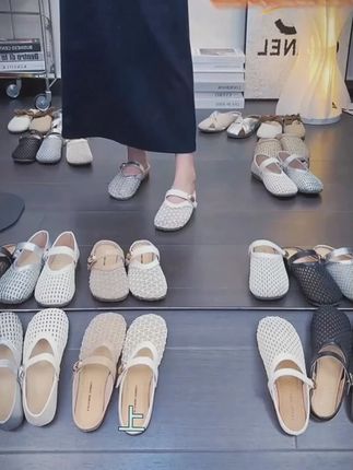 平底包头半拖鞋女夏外穿冰丝网纱拼接新款一脚蹬配裙子劳保凉拖鞋#好鞋推荐 #软底软面穿上超舒服 #夏季新款 #女鞋