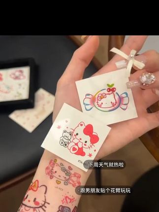 HelloKitty纹身套餐贴纸 彩色防水防汗持久仿真 小清 #HelloKitty纹身贴 彩色防水防汗持久仿真 小清新#甜酷花臂 #小清新纹身 #纹身贴#卡通纹身贴