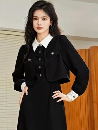 假两件整套连衣裙漂亮女装新款气质拼接小黑长裙 #早秋穿搭 #早秋搭配 #显瘦穿搭 #ootd穿搭