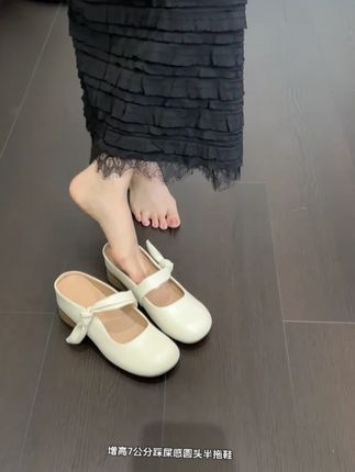 【禾央央】7cm小个子内增高包头拖鞋女夏粗跟软底一脚蹬玛丽珍 #玛丽珍女鞋 #软底软面穿上超舒服 #好鞋推荐 #单鞋 #好穿又好搭