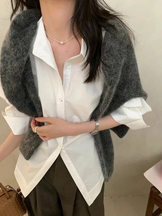 文艺风衬衫 解构主义后背收腰显瘦衬衫定位褶皱工艺衬衫女Y1237#衬衫女款2023款时尚 #文艺风衬衫 #校园风衬衫 #慵懒风衬衫 #简约夏季衬衫