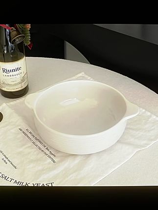 一亨【小ki专属】10.5英寸26.5cm汉斯双耳汤碗家用简约白色条纹汤碗#家用汤碗 #简约餐具 #双耳汤碗 #一亨好物 #厨房必备