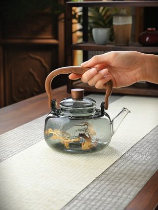 耐热玻璃煮茶壶木纹把煮茶器家用办公围炉煮茶功夫茶具明火加热 #今天你喝茶了吗 #品茶静心#玻璃茶壶 #提梁煮茶壶 #耐热玻璃茶壶