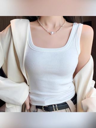 方领螺纹背心女吊带遮副乳外穿春夏秋新款修身打底衫女夏无袖内搭#方领螺纹背心 #遮副乳 #新款 #打底衫 #无袖内搭
