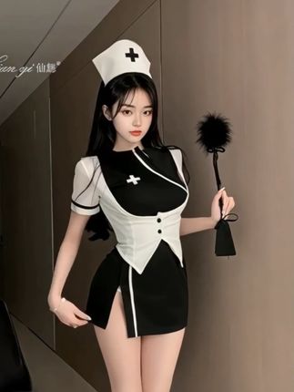 万圣节护士制服诱惑性感包臀裙cos服套装(80-135斤) #性感美女