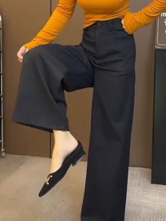 黑色垂感直筒裤女2025秋冬新款气质通勤显瘦窄版韩式阔腿裤休闲裤 #高级感穿搭 #谁穿谁好看 #显瘦穿搭 #休闲裤穿搭 #阔腿裤穿搭