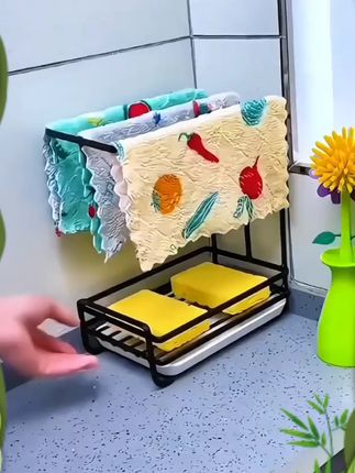 厨房抹布架百洁布收纳架台面碗布沥水架台面壁挂#厨房抹布架 #百洁布收纳 #台面沥水架 #厨房收纳 #台面整洁