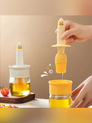 玻璃瓶油刷子小黄鸭油瓶刷家用带盖控油刷油烧烤烘焙煎饼油刷可拆#厨房好物 #油刷子 #小黄鸭 #可拆设计 #玻璃瓶刷