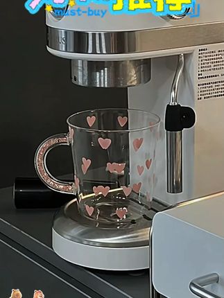 粉色爱心玻璃杯碎钻手柄可爱少女心咖啡杯牛奶杯茶杯耐热水杯礼物 #大容量水杯 #高颜值水杯 #便携运动水杯