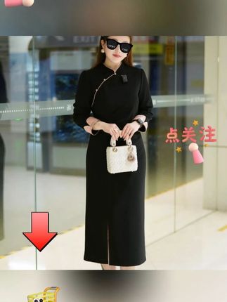 秋季旗袍长裙端庄优雅立领大码女装修身弹力连衣裙#品质女装 #连衣裙 #大码女装 #显瘦穿搭 #ootd穿搭