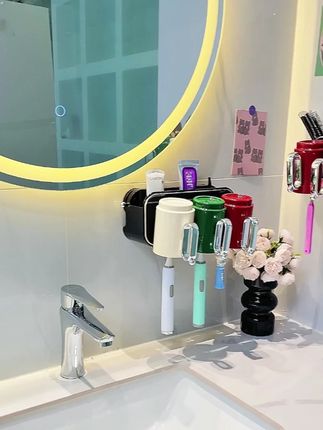 吸盘牙刷置物架壁挂式带把手漱口杯挂架牙杯牙膏卫生间一体收纳架#吸盘牙刷置物架 #壁挂式收纳 #卫生间收纳 #漱口杯挂架 #一体收纳架