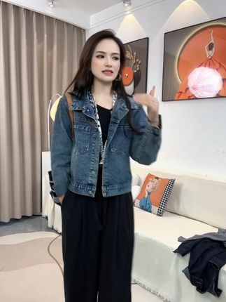 美式牛仔外套女短款2025年春秋港味复古设计感宽松小个子夹克 #牛仔外套 #韩系穿搭 #时尚女装 #小众设计感 #牛仔外套推荐