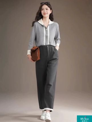 黑灰休闲裤女2025秋冬新款小个子加厚宽松高腰显瘦拼接哈伦萝卜裤#显高显瘦显腿长 #今天穿什么 #百搭裤子