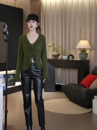 【AS小精灵】25新法式复古慵懒荷叶系带针织开衫AS25QXS03518