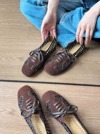 羊皮版~法式复古风时尚小众女运动编织镂空软底休闲百搭平底单鞋 #好鞋推荐 #软底软面穿上超舒服 #好穿不累脚 #好穿又好搭 #透气舒适不臭脚