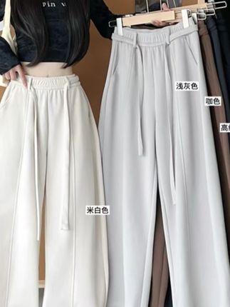 秋季新款高腰显瘦宽松百搭美式抽绳休闲阔腿弯刀卫裤01#显瘦显高显腿长 #百搭神裤 #梨形身材穿搭#高级感穿搭 #ootd穿搭
