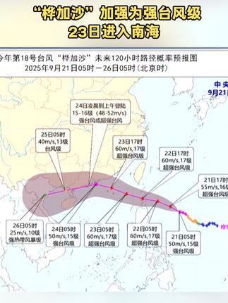 “桦加沙”加强为强台风级 23日进入南海
