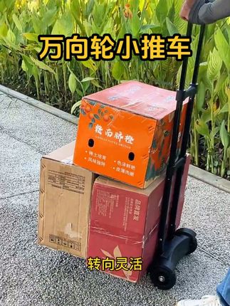 家里备个折叠万向轮小推车挺方便的~万向轮转向灵活,拐弯掉头不费劲,底盘能伸缩加长,装多点东西时拉开就行~拉杆高度能调,不同身高用着都顺手,~拉货、购物、搬家时用上它都挺轻松#手拉车 #折叠便携小拉车 #手推车