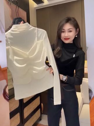 舒适静奢风法式半高领长袖女T恤秋冬半高领显瘦网红 #时尚洋气 #减龄穿搭 #显瘦显高 #显气质