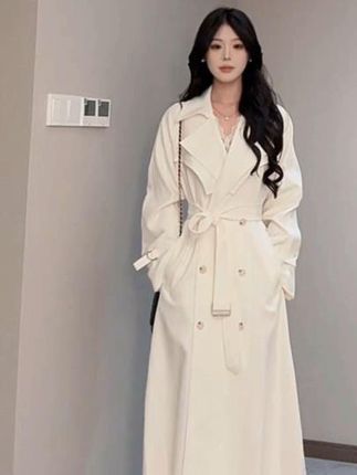 高级感白色风衣外套女2025秋季新款中长款收腰垂感英伦小个子 #白色风衣# 韩剧女主 #风衣是秋天的入场券# 高级感穿搭 #温柔穿搭