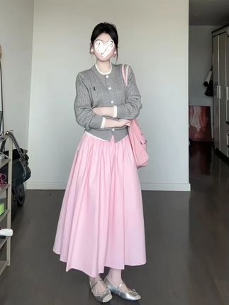 秋季盐系减龄长袖针织开衫~甜美淑女显瘦半身裙两件套 #秋季穿搭 #长袖针织衫 #开衫 #显瘦遮肉
