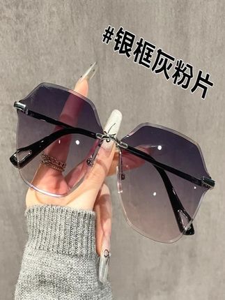 时尚气质女士太阳眼镜网红时尚百搭防紫外线无框渐变灰粉墨镜女潮#时尚眼镜 #无框眼镜 #墨镜 #太阳镜
